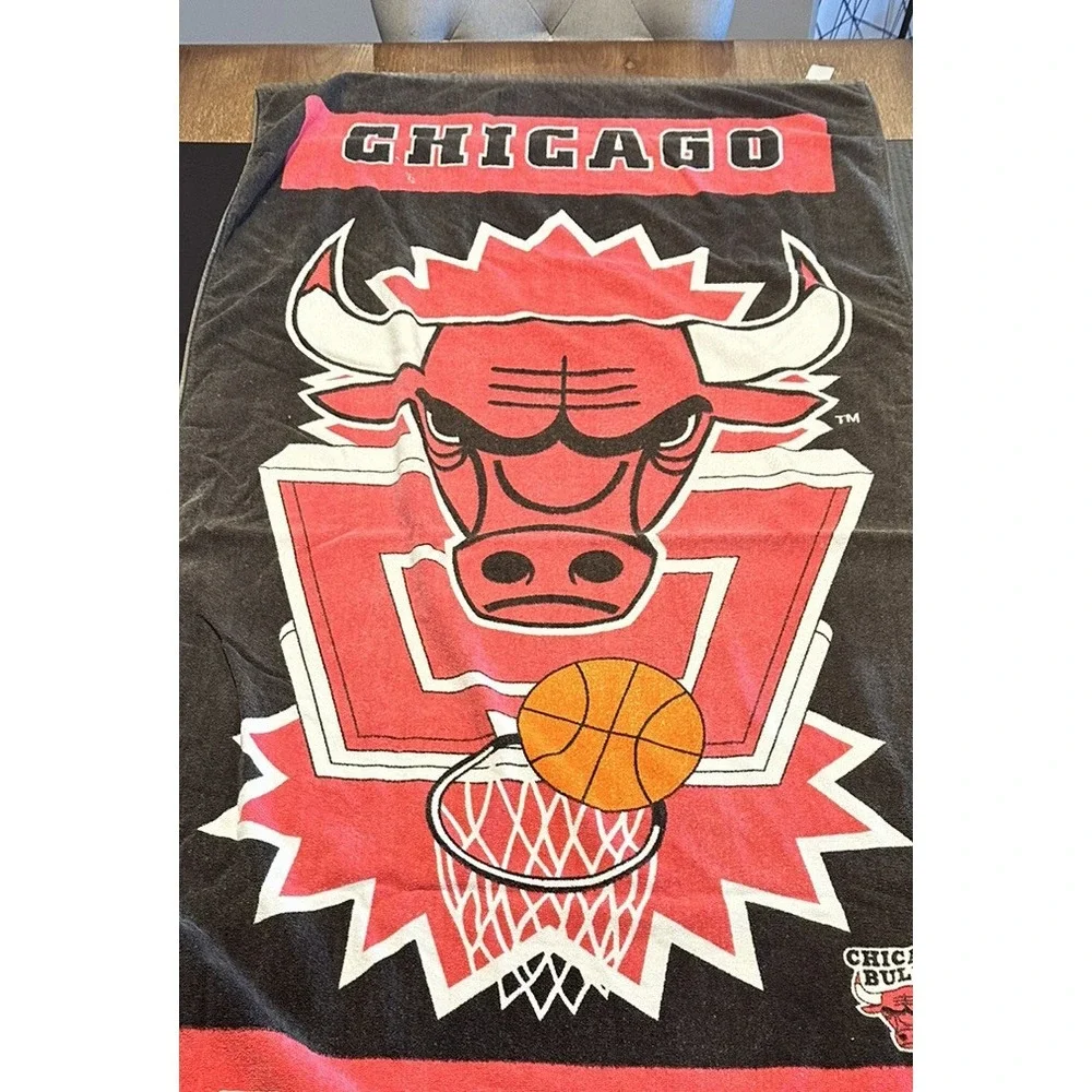 Vintage 90s Chicago Bulls NBA Basketball Beach Towel 28 x 54Black Red Rare
